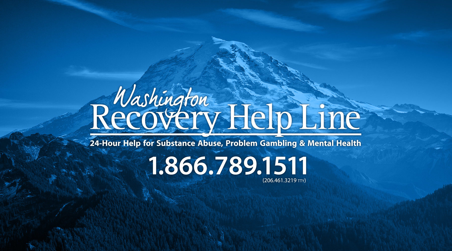 mount rainier with washington recovery help line logo and number 18667891511